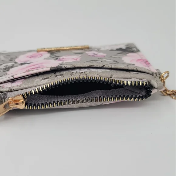 Rampage Floral Gray & Pink Card Holder Keychain ID Card Holder Zip Up Coin Purse - Picture 9 of 11